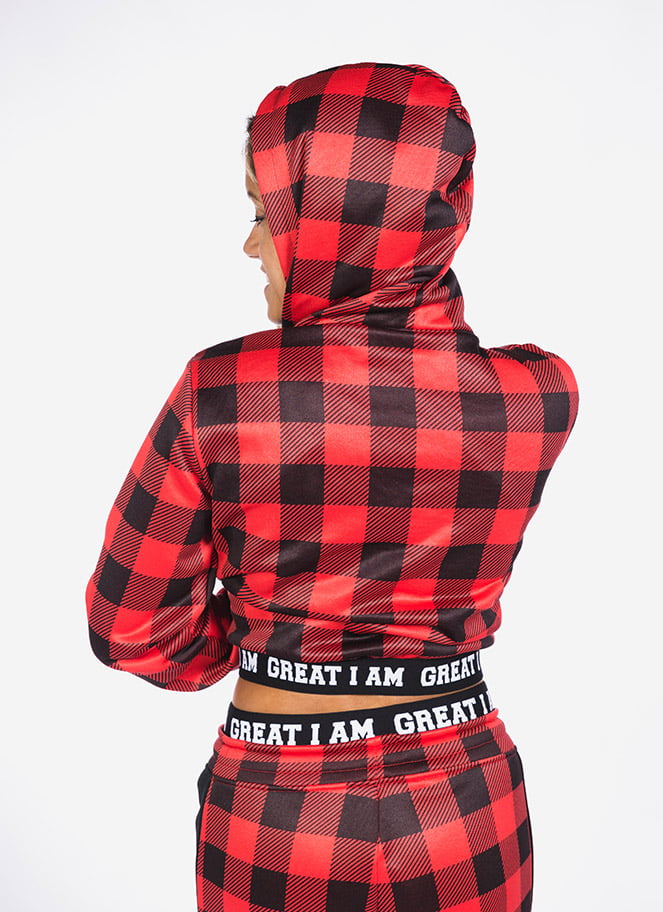 COAT CROPPED RED CHESS - Great I Am