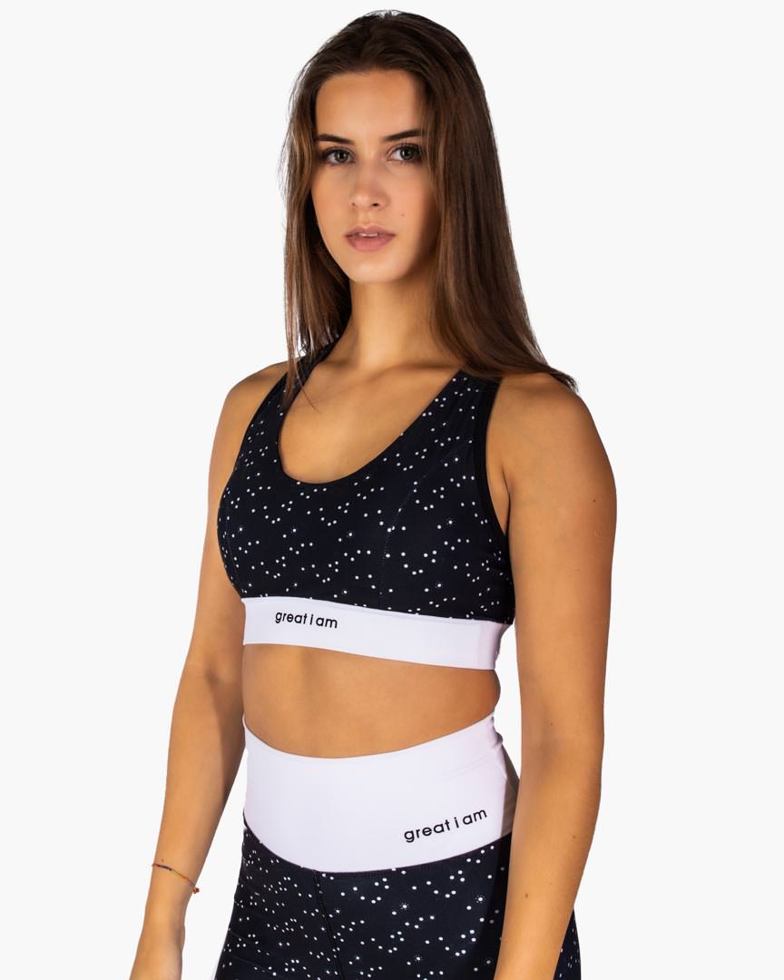 soutien desportivo top com padrão às pintinhas preto e branco para ginásio e fitness