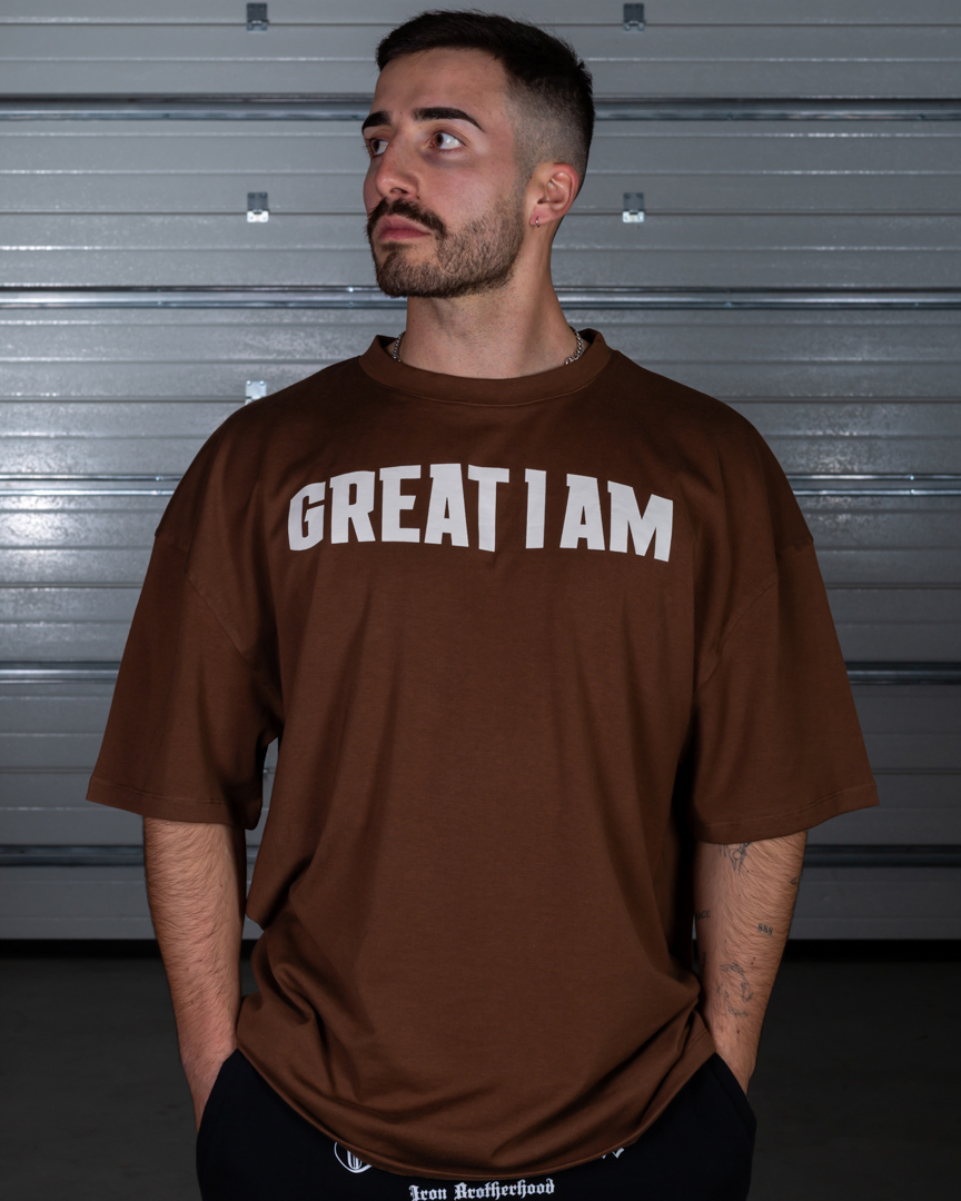 OVERSIZED T-SHIRT CONQUER BROWN - Great I Am