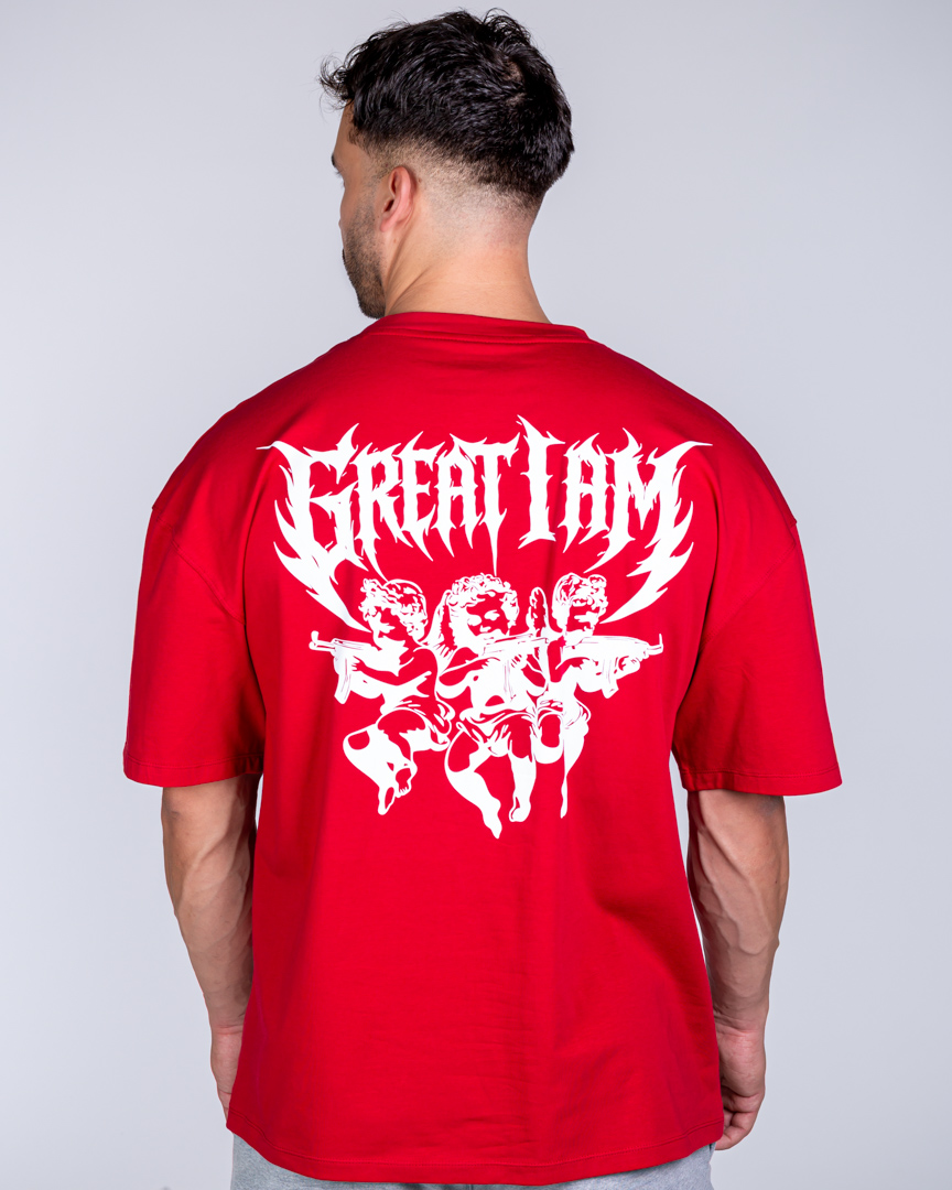 OVERSIZED T-SHIRT IRON ANGEL RED - Great I Am