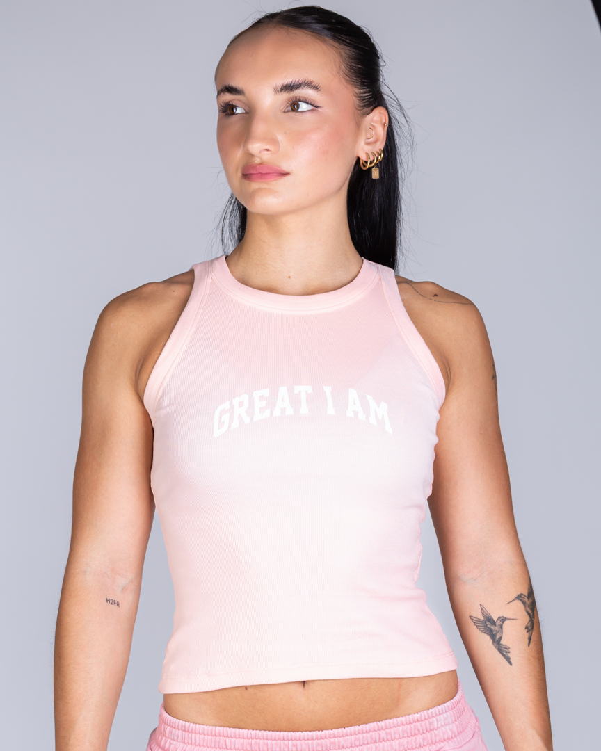 RIB TANKTOP GREAT I AM PINK - Great I Am