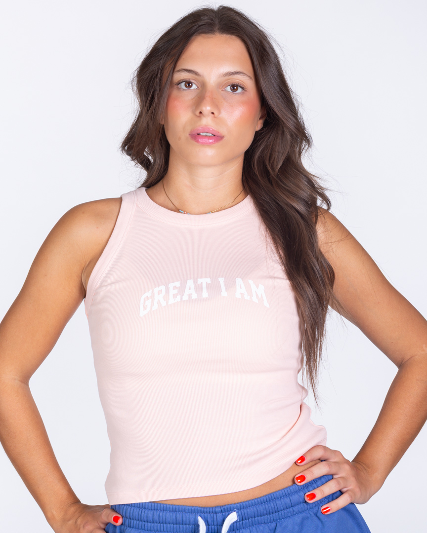 RIB TANKTOP GREAT I AM PINK